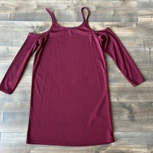 Maroon cold shoulder mini dress